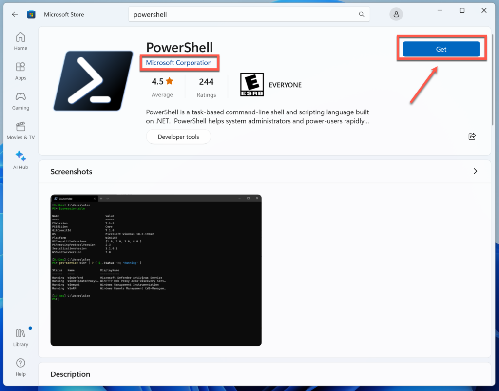 Microsoft Store PowerShell install