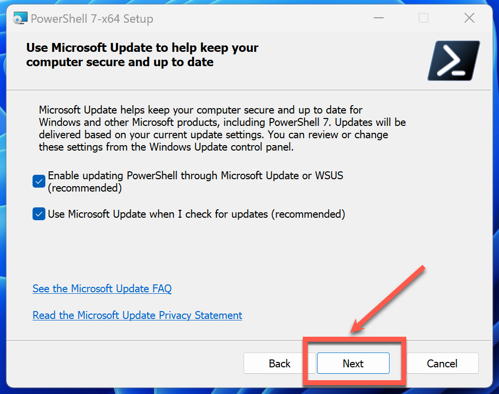 PS MSI setup wizard update option