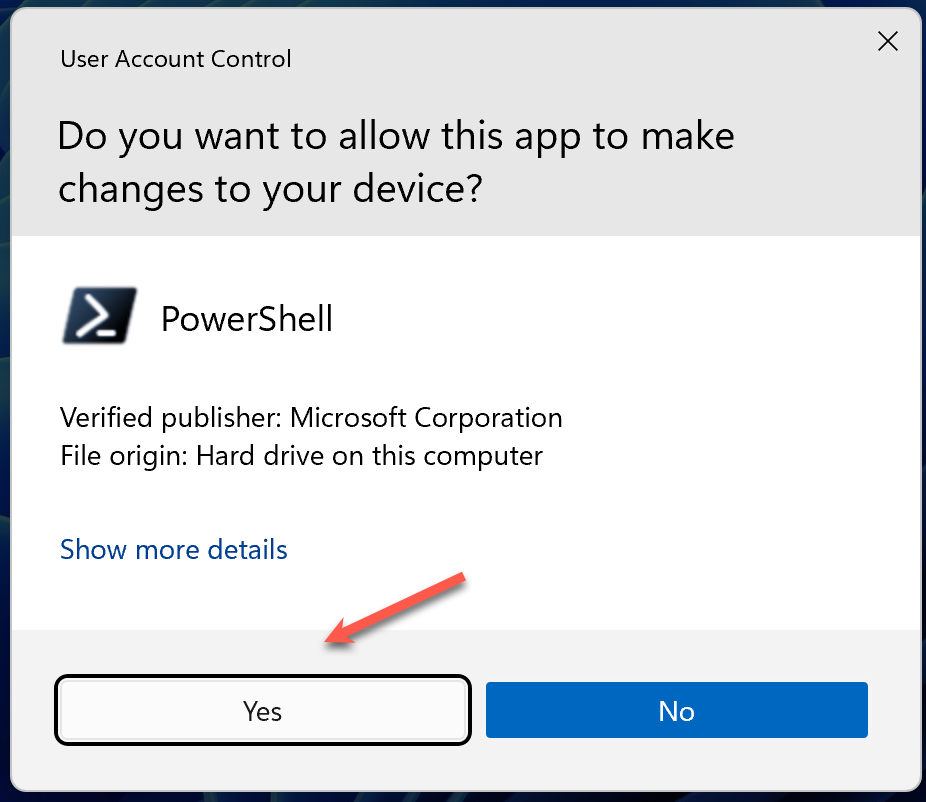 User Access Control window will pop up